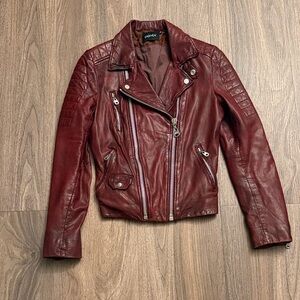Doma Burgundy Leather motorcycle jacket, silver zippers